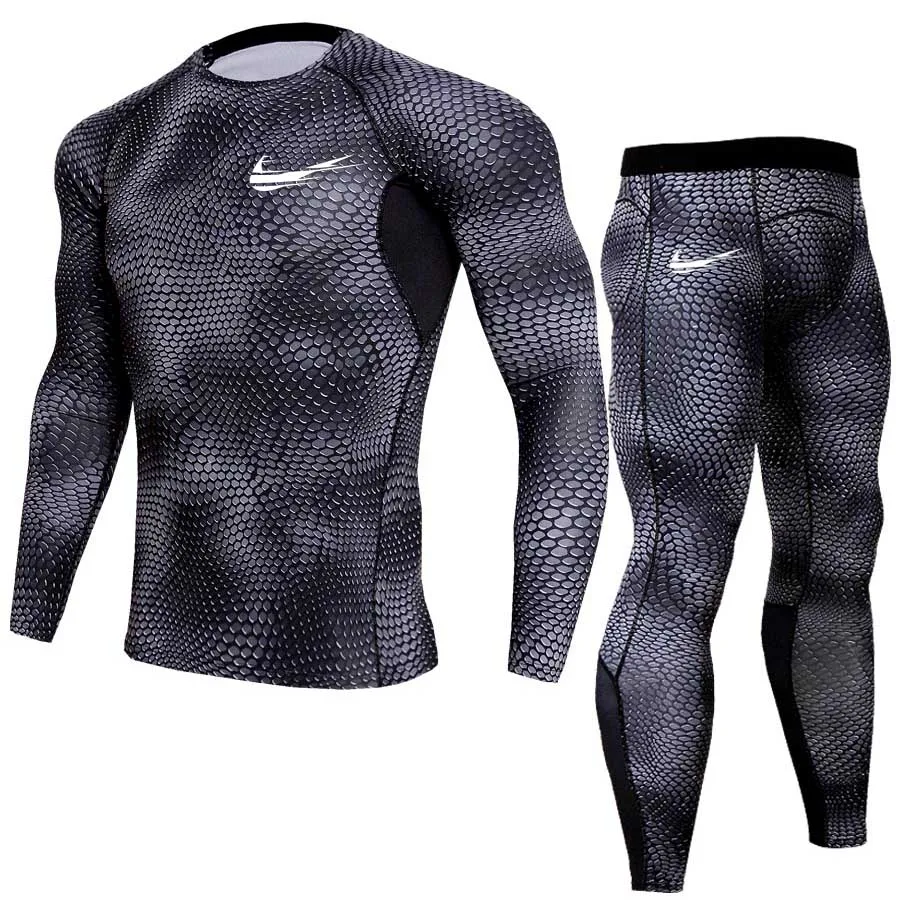 

MMA rash snakeskin pattern track track for men Set long sleeve thermal knitwear winter men warm Compression thermal underwear