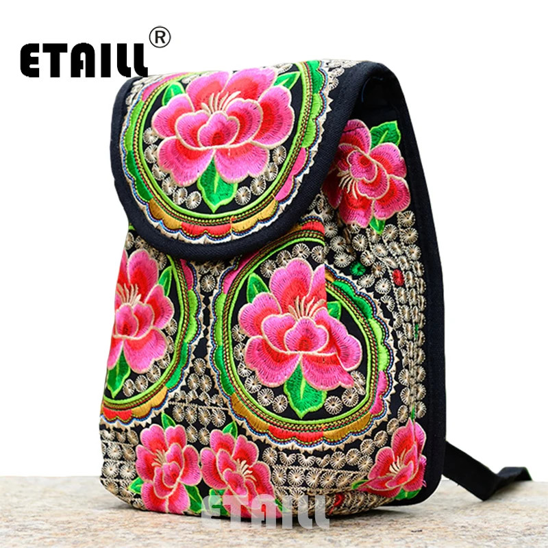Тканевый рюкзак с цветочной вышивкой национальный тренд этнический школьный на