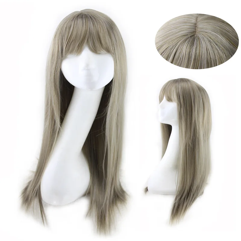 Cheap Synthetic Long Straight Wig With Bangs Simulated Scalp Harajuku Lolita Hair Blue Grey Cosplay Wigs For Women Cheap Synthetic Long Straight Wig With Bangs Simulated Scalp Harajuku Lolita Hair Blue Grey Cosplay Wigs For Women