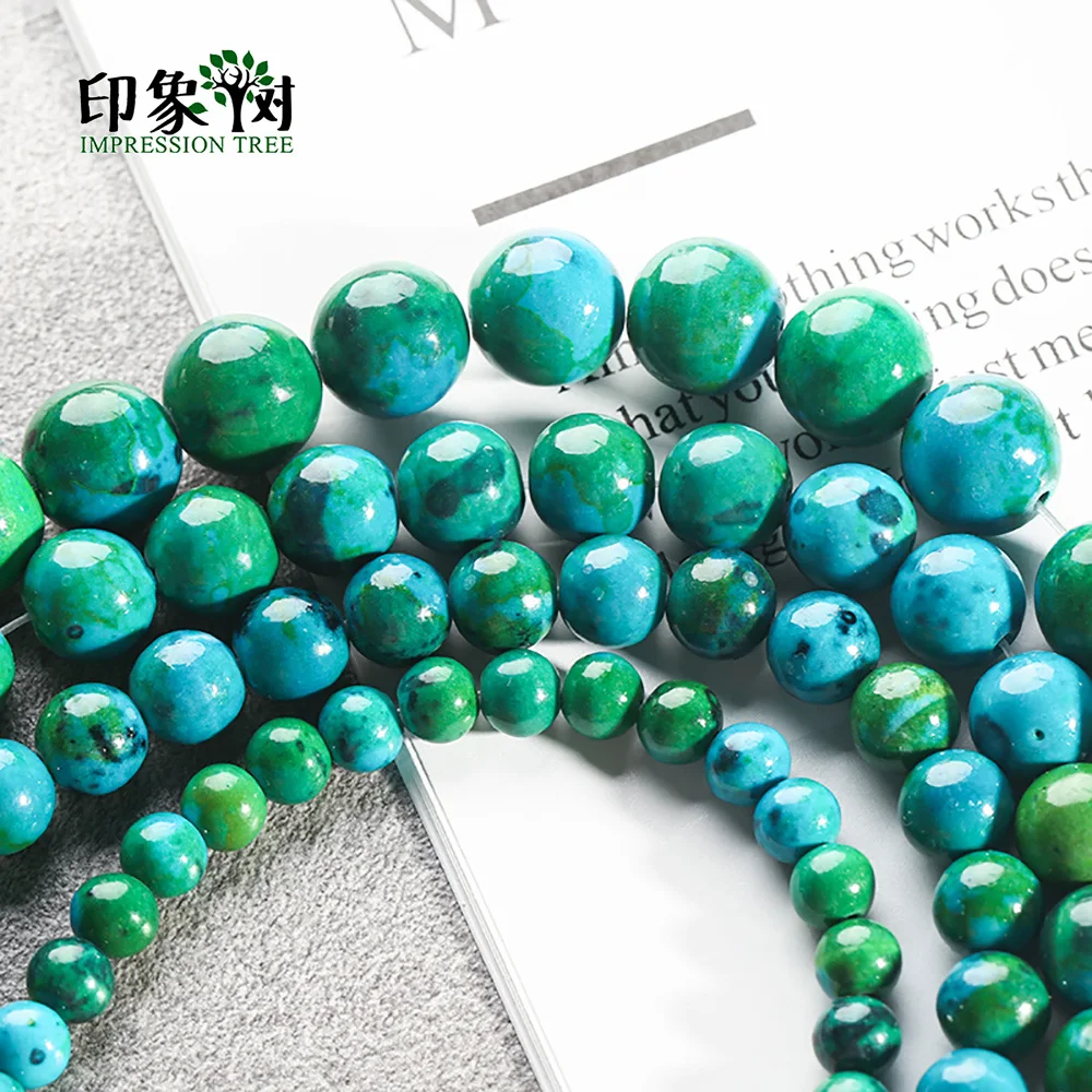 

Phoenix Stone Green Blue Round Beads Fynchenite Stone Loose Beads 6/8/10/12mm Chrysocolla Beads For DIY Jewelry Making 1877