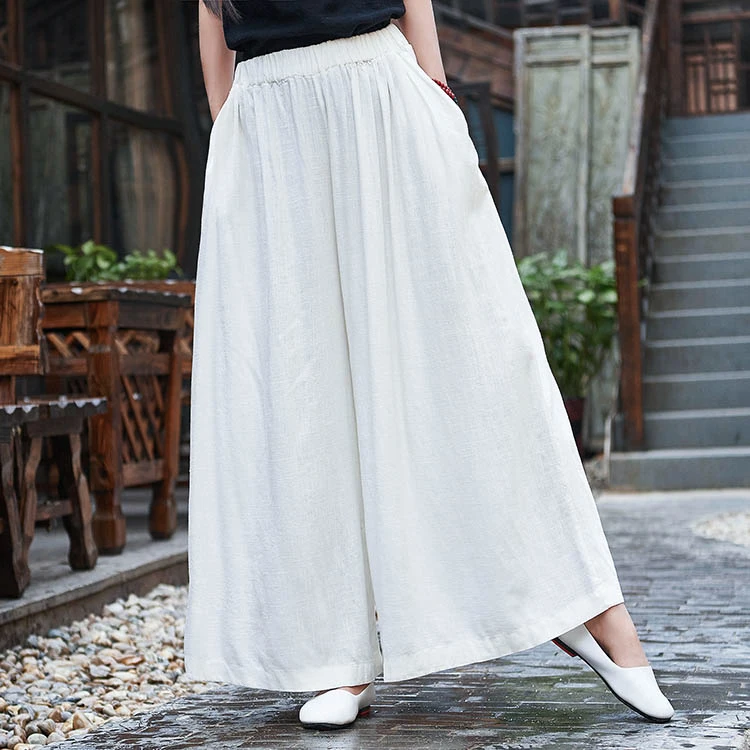 OriGoods льняные широкие брюки для женщин, эластичная талия, юбка, брюки, плюс размер, широкие брюки, женские оригинальные негабаритные брюки B192