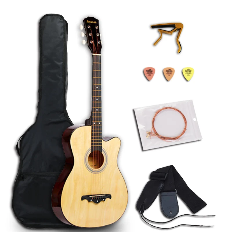 38/41 дюймов гитара, гитара, акустическая народная гитара для начинающих, 6 струн, липа с комплектами, черная, белая, деревянная, Красная гитара AGT16 - Цвет: WOODEN