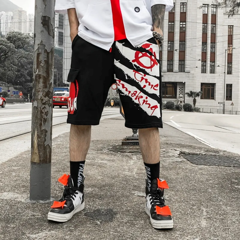

Hip Hop Summer Mens Shorts Casual Cotton Streetwear Men Short Pants Printing Side Pocket Bermuda Men's Shorts