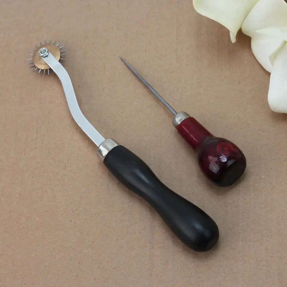 115mm Craft Cloth Awl Tool Sewing Hole Punching Wooden Handle for Leather Paper