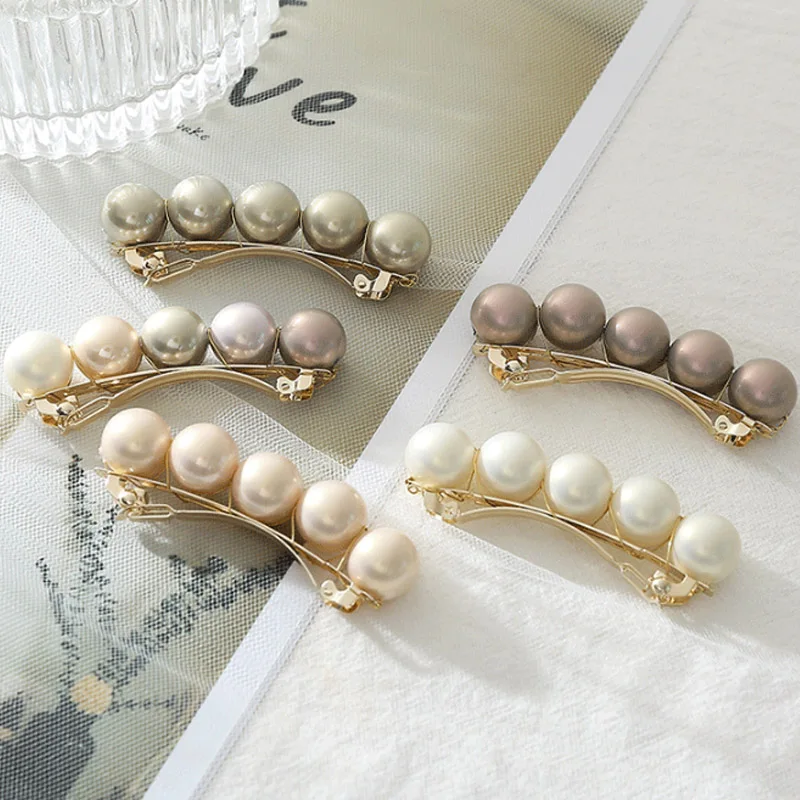 

Sale 1PC Korean 5 Colors Imitation Pearl High Quality Alloy Women Hair Clips Horsetail Party Handmade Gifts