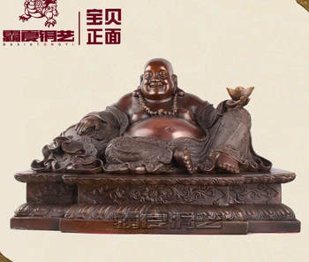 

20" China Folk Laughing Maitreya Happy Fat Monk Buddha Statue Hold Yuanbao Ingot