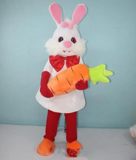

Discount factory sale lovely white bunny rabbit mascot costume with carrot for adults to wear for sale