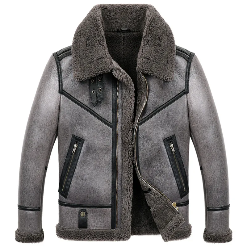 Mens Sheepskin Shearling Coat B3 B6 Mens Sheepskin Bomber Jacket Fur ...