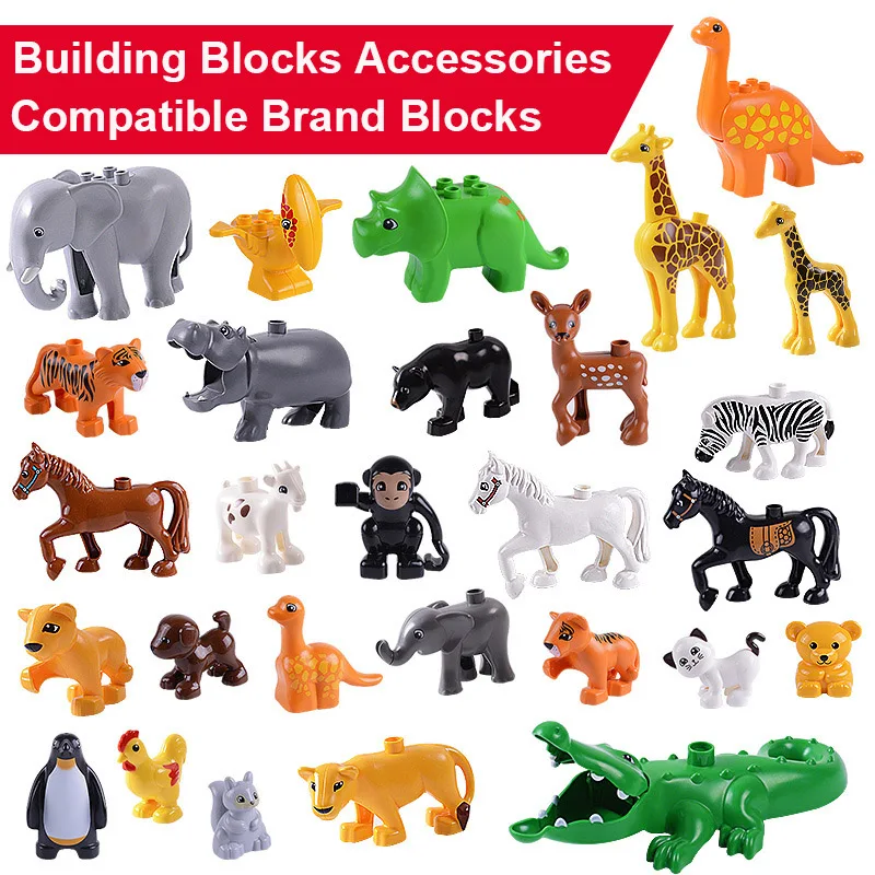 

Duplos Animal Model legoingly Figures Big Blocks Elephant Lion Horse Building Blocks Kids Education Toys For Children kids Gift