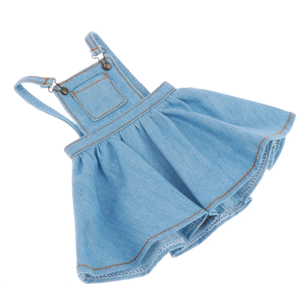 1/6 BJD Doll Clothes Denim Suspender Skirt Bubble Dress Casual Outfit  for Blythe, for Mini Dollfie MSD DOD or Other 12inch Doll