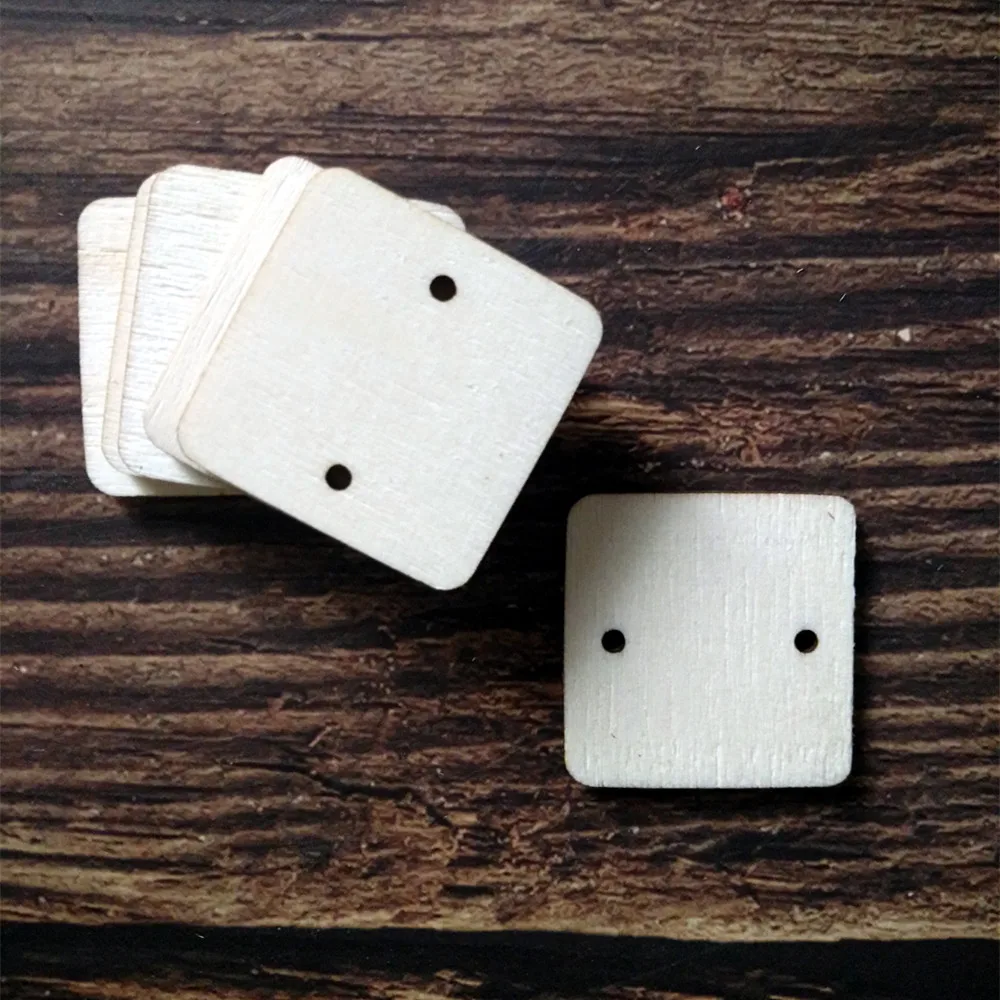 100pcs Two Holes Customized Square Wooden Size Blank Unfinished Square