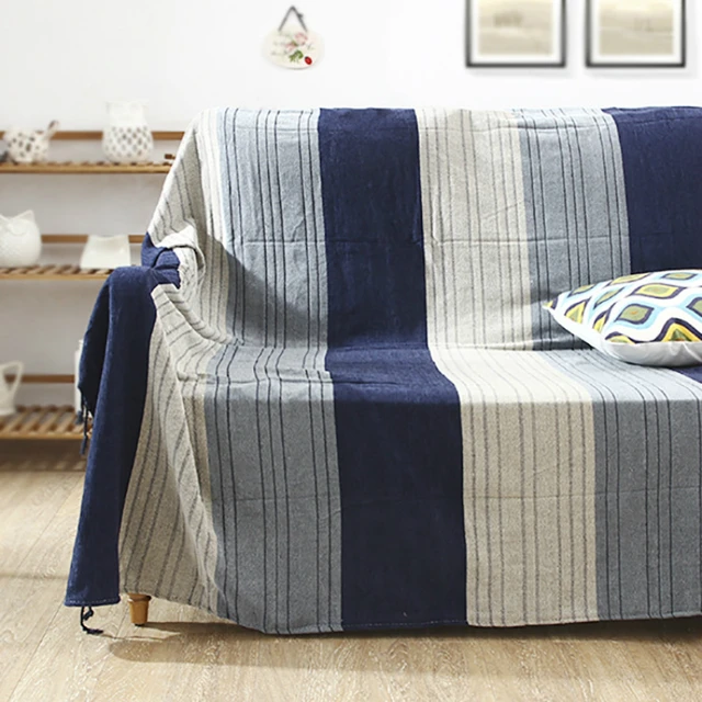 Mediterranean Style Striped Blanket Navy Color Chenille Simple Sofa Mediterranean Style Striped Blanket Navy Color Chenille Simple Sofa Cover Non Slip Warm Sheets Ribbon