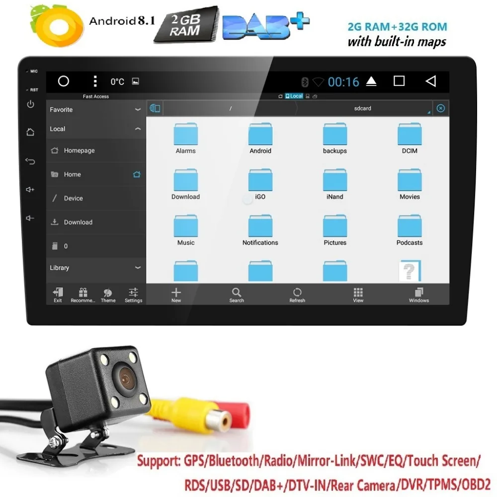 

android 8.1 car no-dvd gps navigation radio video player stereo universal radio car universal multimedia 2 din 10.1''car monitor