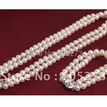 Жемчужный браслет 6-7 мм, белый, натуральный пресноводный жемчуг, ожерелье, браслет, Ювелирный Комплект для девочек, женские Украшения, новинка