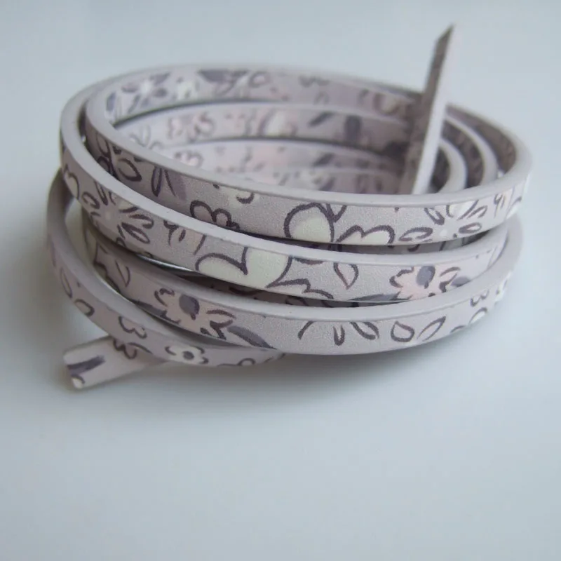 1 Yard Mixed Colors Flower Pattern Faux Leather Cord for DIY 5mm Flat Leather Bracelet Making Jewelry Findings