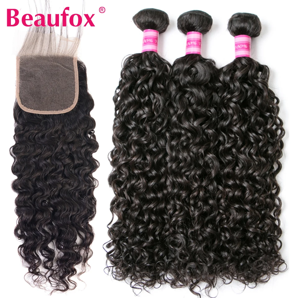 Beaufox Peruvian Water Wave Bundles With Closure Pre-plucked 100% Remy Human Hair Bundles With Closure 3 Bundle With Closure Beaufox Peruvian Water Wave Bundles With Closure Pre-plucked 100% Remy Human Hair Bundles With Closure 3 Bundle With Closure