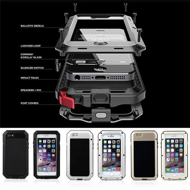 bilder für Metall Extreme Stoßfest Military Heavy Duty Gehärtetem Glas Abdeckungs-fall Haut für iPhone 6 6 S 4,7 "/Plus 5,5" Ganzkörper Wasserdicht bilder für Metall Extreme Stoßfest Military Heavy Duty Gehärtetem Glas Abdeckungs-fall Haut für iPhone 6 6 S 4,7 "/Plus 5,5" Ganzkörper Wasserdicht