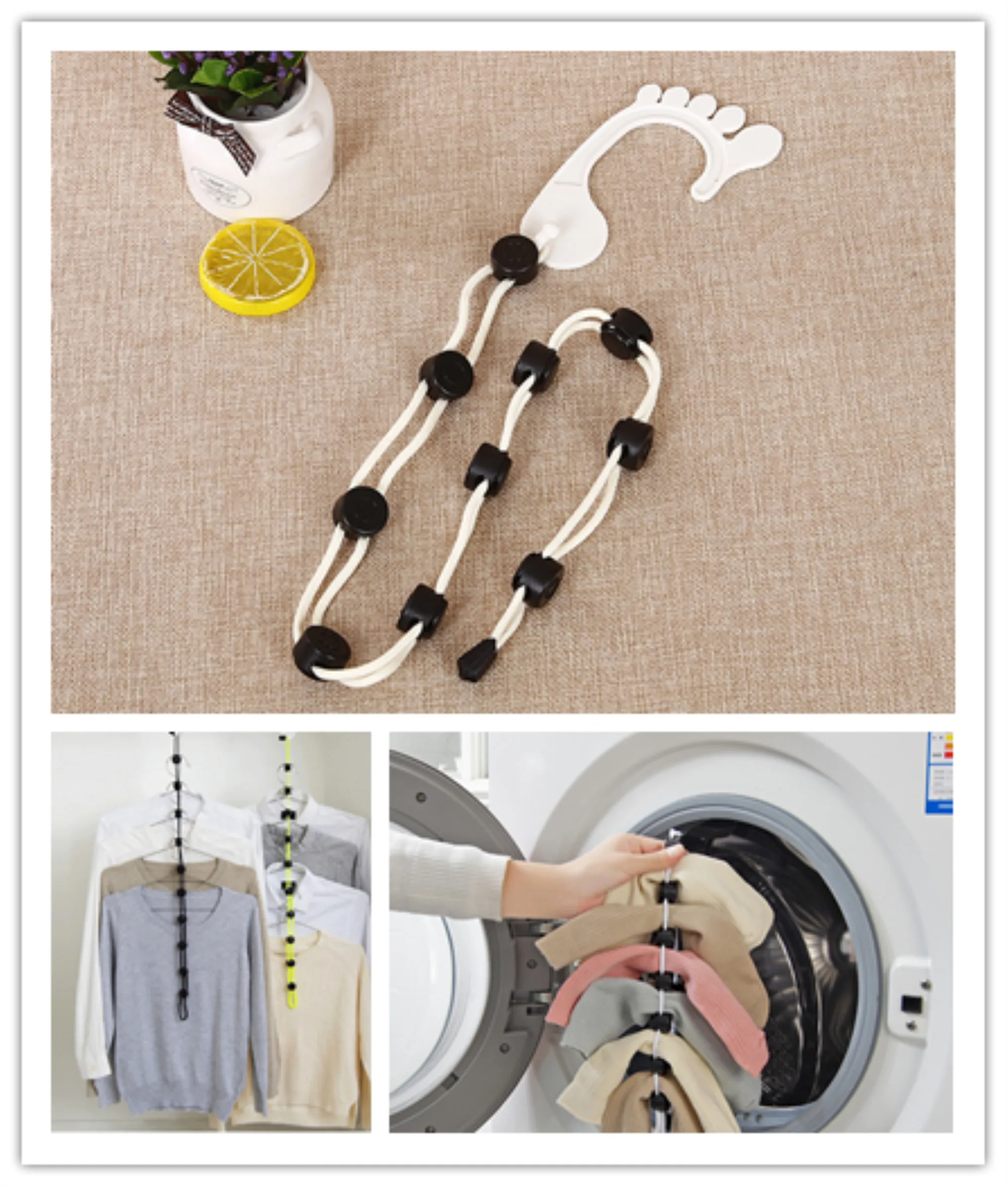 Home socks hanging rope creative multi-function washing clothes drying socks lanyard Clotheslines - Цвет: Белый