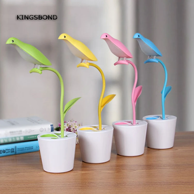 

Dimmable LED Table Lamp Desk Lamp rechargeable Night light Adjustable Brightness with bird and pen container Kids' gift