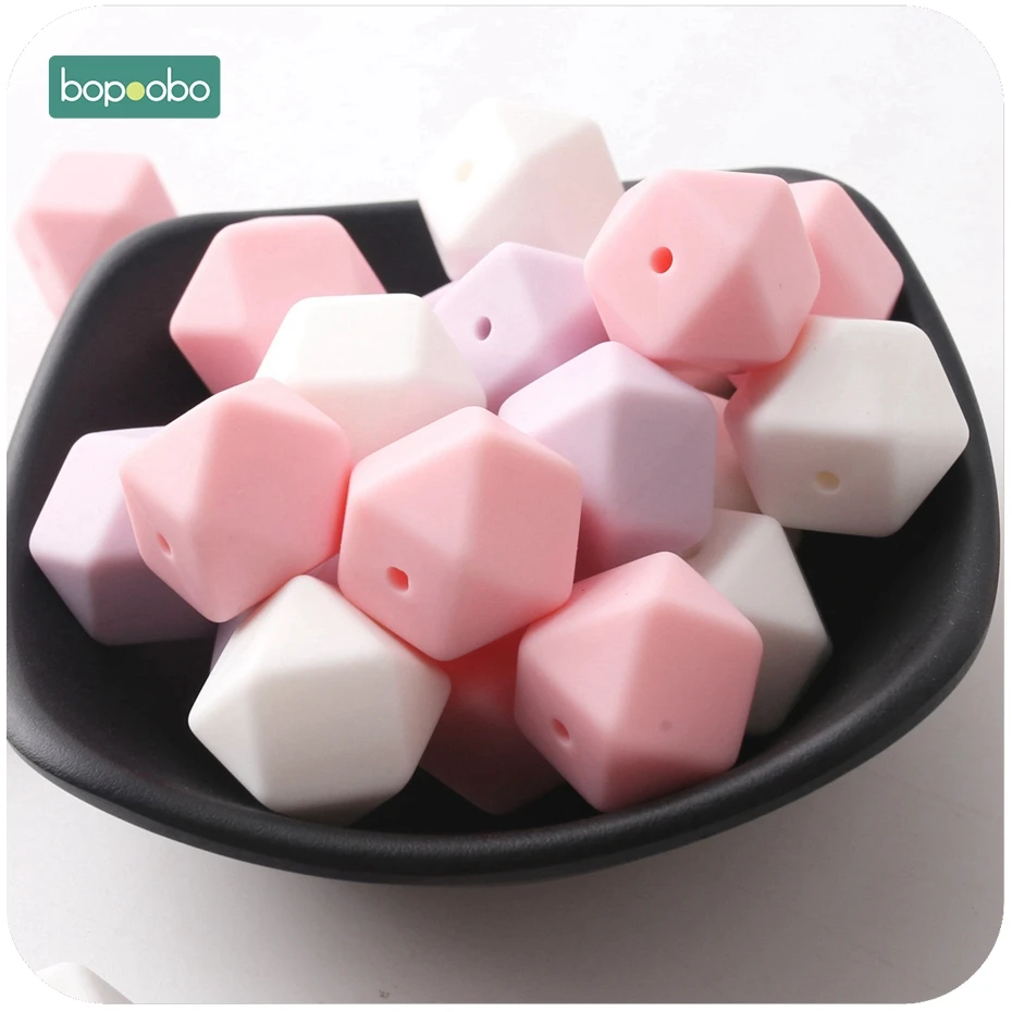 Bopoobo 50pc Silicone Hexagon Beads Baby Teething Beads Silicone Rodent Baby Nursing Accessories Silicone Teething Beads