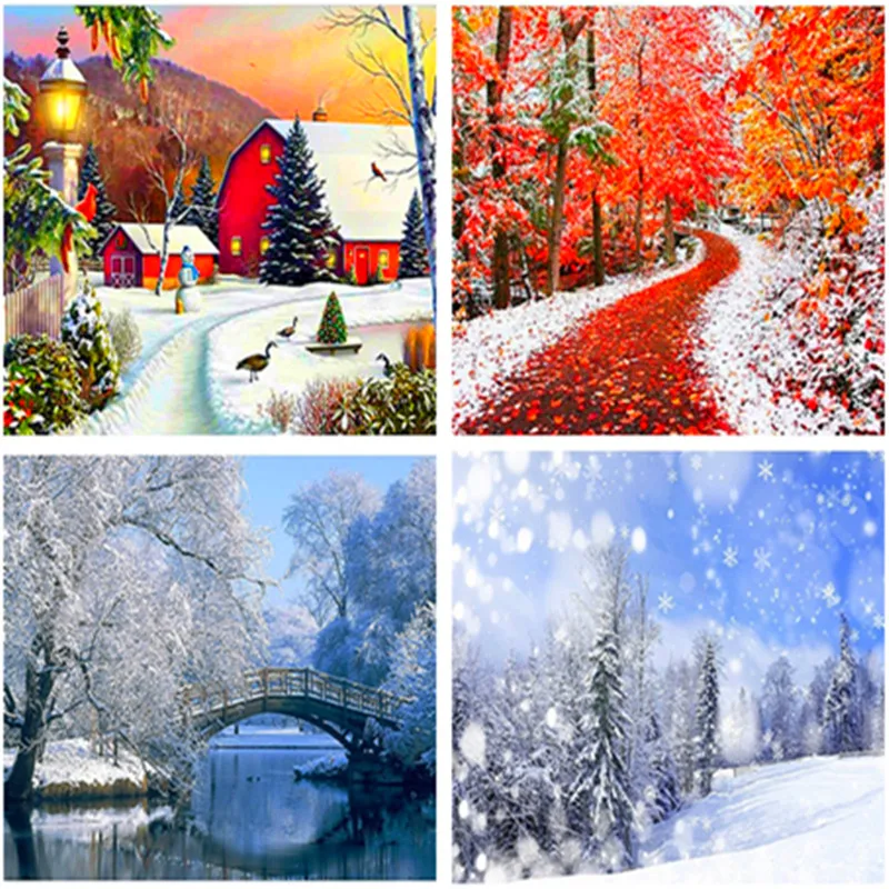 NEW 5D Diamond Painting Winter Picture Of Rhinestone Landscape Full Drill Square Embroidery Snow Christmas Decor wedding | Дом и сад