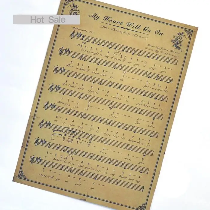 

Free ship Note Sheet music Painting Vintage Poster HD Bar/cafe Retro Wall Art Crafts Sticker Living room Decor 42x30cm ZO-072