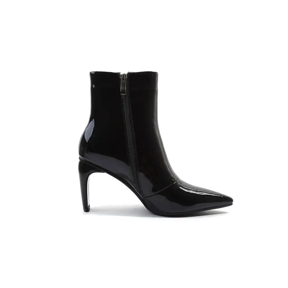 Haute Noir Femme Chaussures Bottes Zipper Talons Film Cheville Cuir Étrange Étoiles Pleine Fleur Confortable rouge Lenkisen En Taille Pointu Solide Grande L01 Bout HxCw171q4