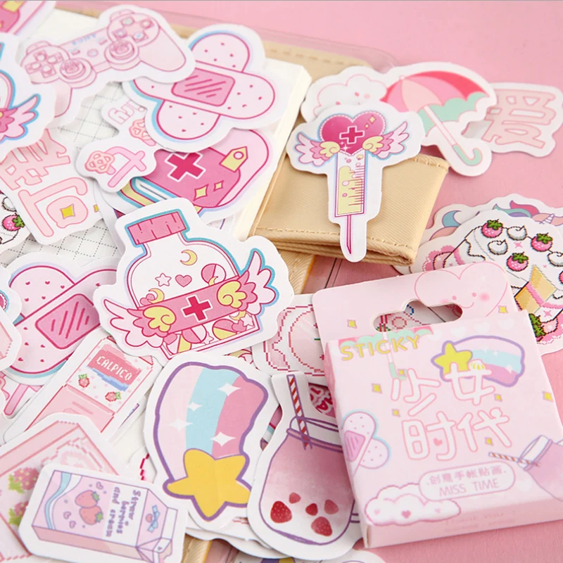 

46 Pcs/Lot Pink Teenage girl Cat plant mini decoration paper sticker decoration DIY album diary scrapbooking label sticker