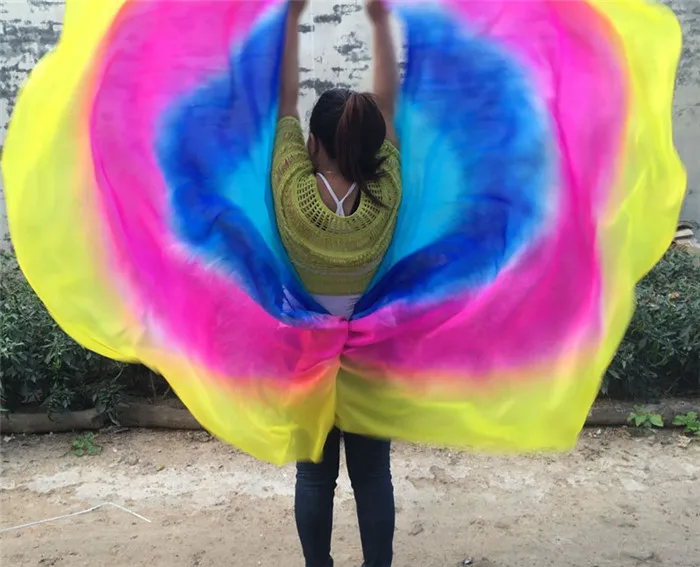 Дешевые градиентные полукруглые шелковые вуали для танца живота 5 мм натуральный шелк 2,5 м x 1,14 м машинные свернутые края разные цвета - Цвет: as picture