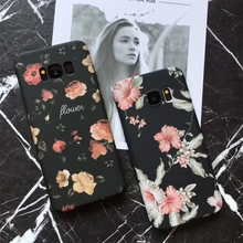 Retro Red Rose Flower Floral Cases For Samsung Galaxy S7 S8 S9 Plus Note8 Black Flower Plants Leaves For iphone 6 7 8 Matte Case
