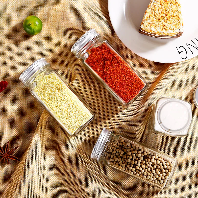 

5 Pcs/Set Square Glass Jar Barbecue Seasoning Box Spice Jar Salt and Pepper Bottle Kitchen Storage Container