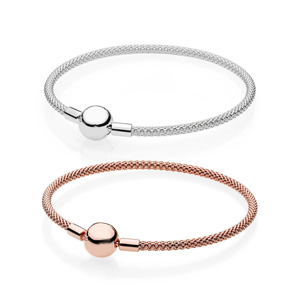 

Silver And Rose Gold Mesh Bracelet 100% 925 Sterling Silver Mesh Bracelet Fit European Charms Diy Jewelry 2018