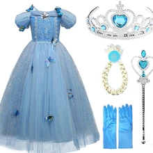 Костюм Снежной Королевы для девочек; платье Анны и Эльзы для девочек; коллекция года; Лидер продаж; Высококачественная детская одежда Золушки, расшитая блестками