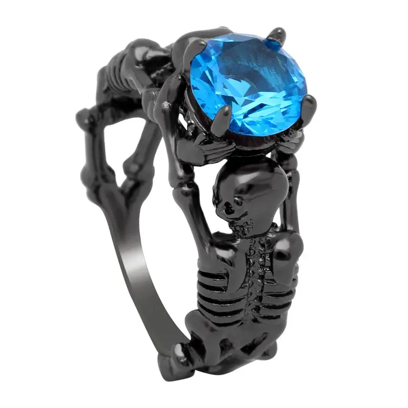 ERLUER, Череп, Австралия, панк стиль, CZ, черный, золотой, серебряный цвет, кольца для женщин, свадебные, модные ювелирные изделия, модный подарок на день рождения, любовь - Цвет основного камня: Blue B