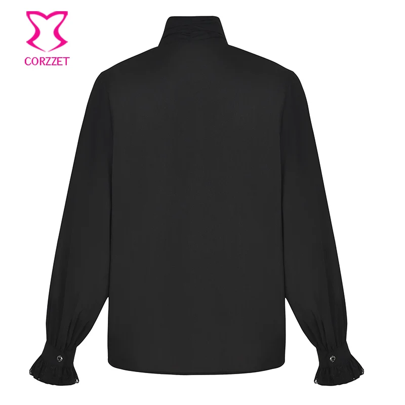 Черная многослойная кружевная рубашка со стоячим воротником и рукавом-фонариком, Готическая рубашка, винтажный средневековый костюм в стиле стимпанк для косплея, Мужская одежда, викторианский Топ