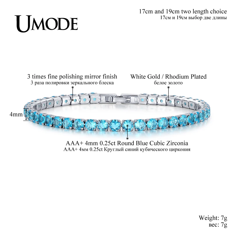 UMODE 0.25ct جولة قطع مكعب زركونيا أنيق سوار للتنس للنساء هدية الكريسماس خمر مجوهرات Pulseira الأنثوية UB0097E