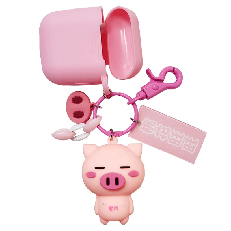 

Cute Cartoon Pink Pig Protective Cases Keychain Pendant Accessories For Apple Airpods Earphone Protector Case Cover Keyring