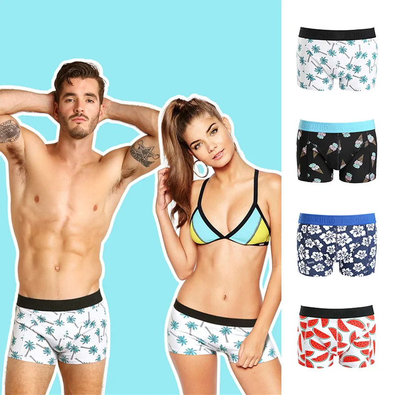 

New 2019 Women Men Boxer Shorts Printing Underwear Sports Fashion Flower Plaid Pantie Underpants
