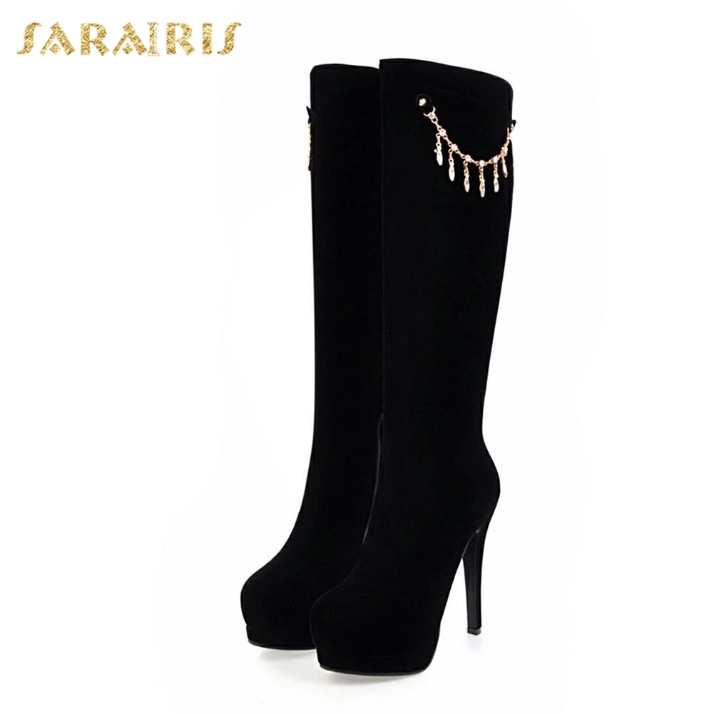 

SARAIRIS 2018 Large Size 32-43 knee-high Boots Sexy Best Quality Thin High Heels Platform Party women's Shoes Woman Boots