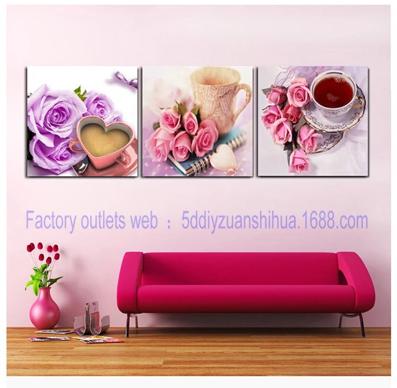 

new!!!diamond mosaic triptych full diamond embroidery cup of coffee Diamond mosaic with diamond embroidery Needlework