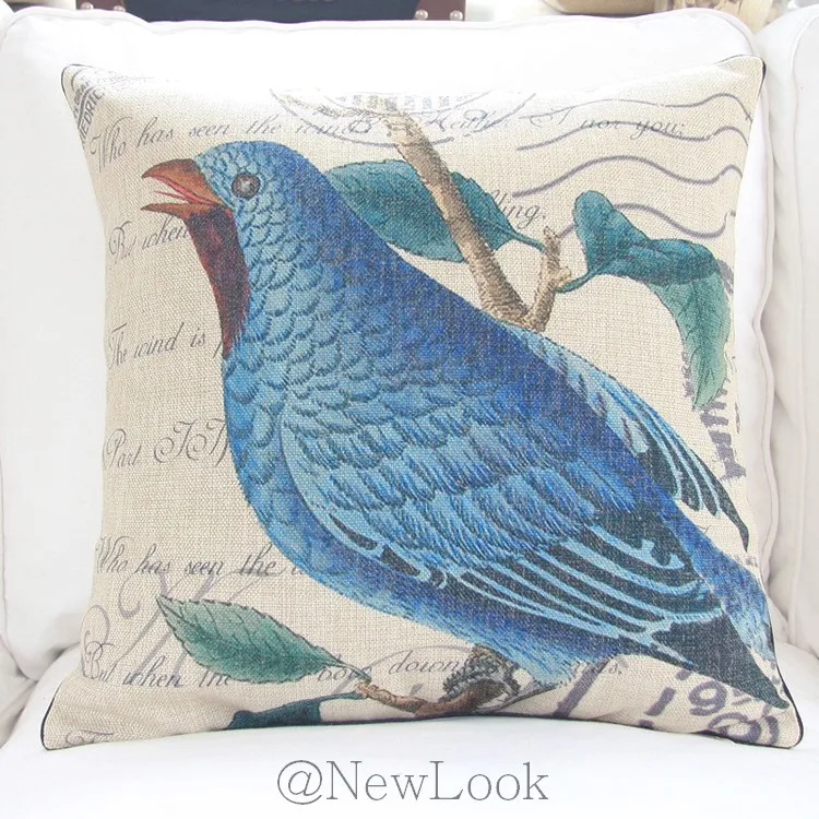 Vintage Bird Linen Decorative Throw Pillows Decorate for a Sofa Cushion