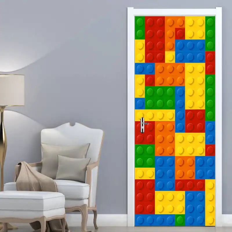 3d Wall Mural Wallpaper Kids Room Lego Bricks Children Room Bedroom Decoration Self Adhesive Door Sticker Pvc Mural Waterproof 3d Wall Murals 3d Wall Murals Wallpapermural Wallpaper Aliexpress