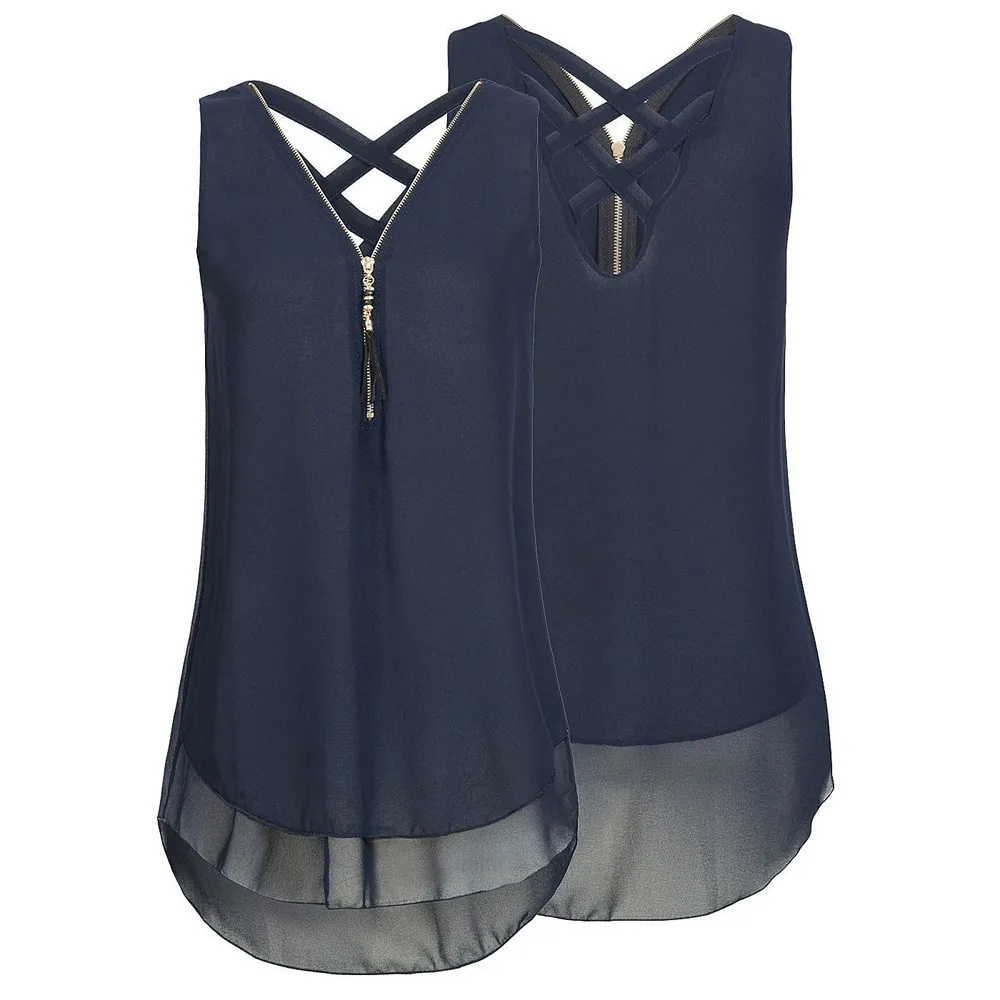 

CHAMSGEND Stylish Womens Top Sexy Camis Ladies Streetwear Cropped Zipper Solid Top Women Summer Tops Mujer Verano 2019 NEW L0509