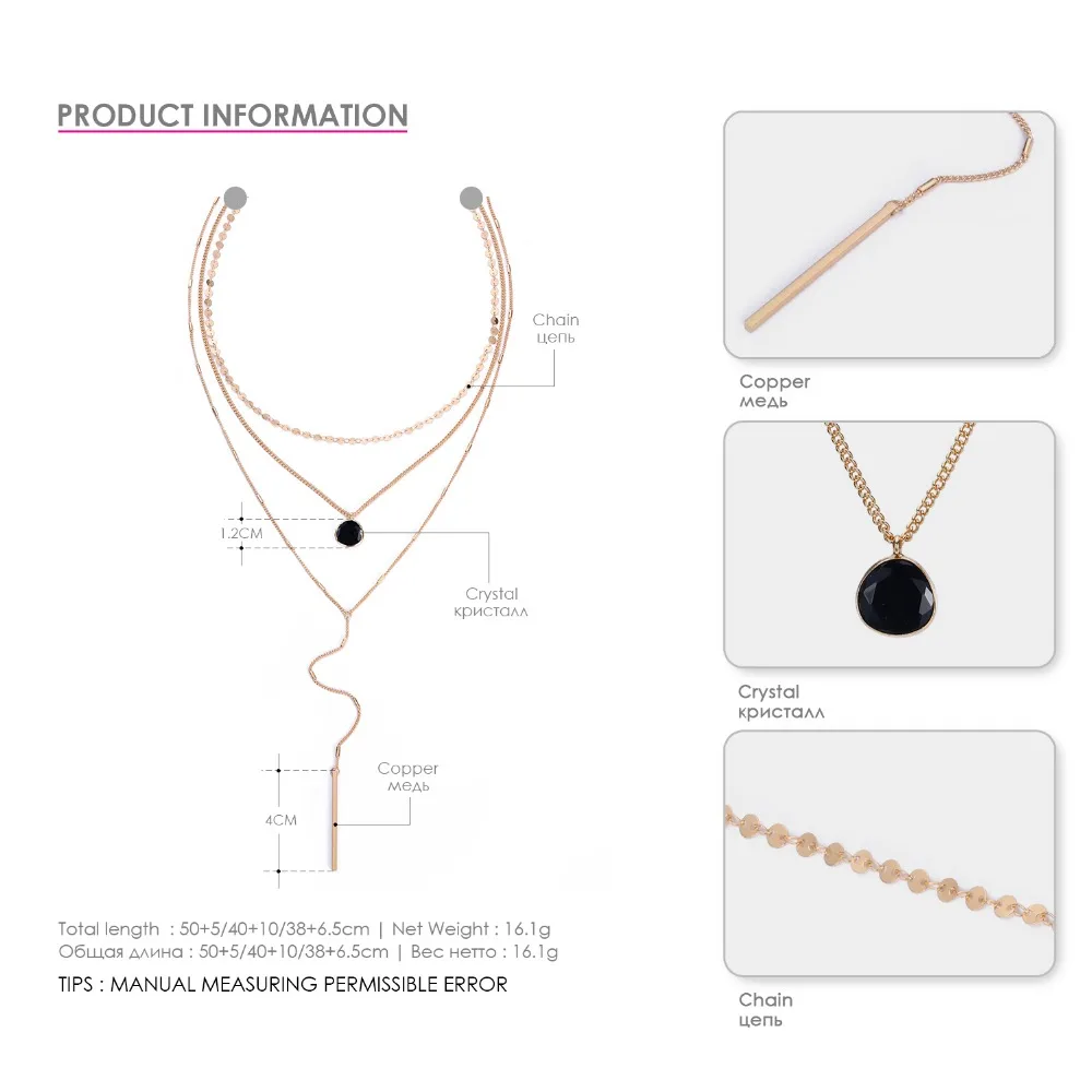 e-Manco Three Layers Choker Necklaces For Women Crystal Charm Long Statement Necklace Femme Gift Women Accessory Fashion Jewelry