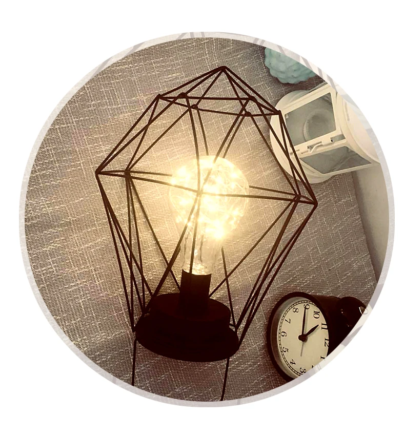Iron LED Geometric Table Lamp Nordic Style Home Office Decor Pretty Ornament Multiple Iron wire made Battery case Holiday Lamp (9)