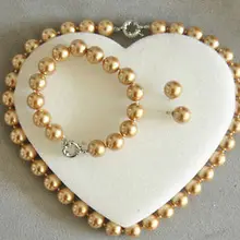 925 серебро 10 мм AAA шампанское раковины ЮЖНОГО МОРЯ жемчужные серьги-гвоздики в виде браслета ожерелья белого и серебристого цвета с украшением в виде кристаллов Для женщин