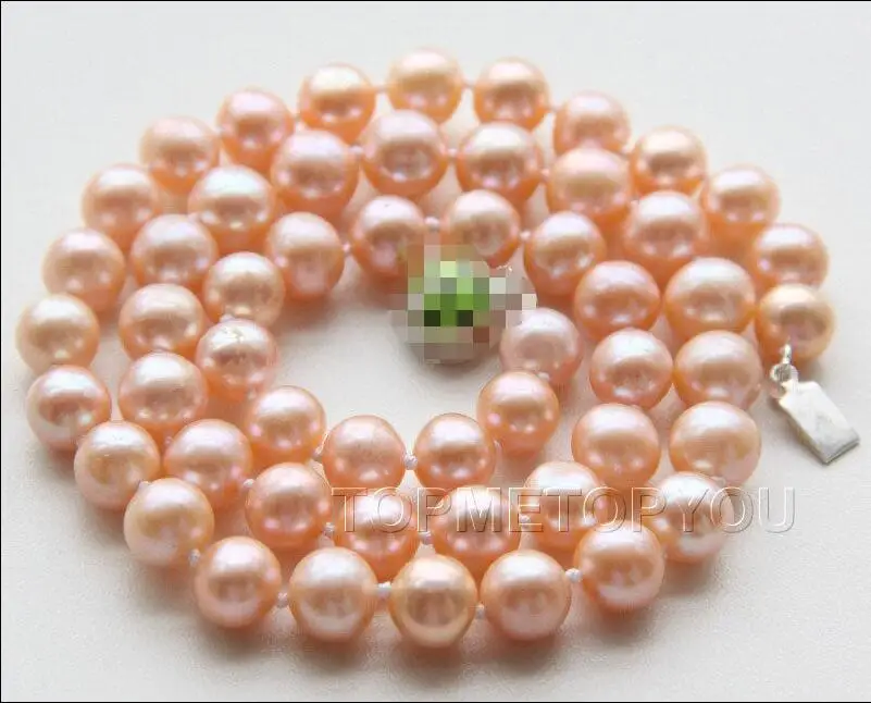 

FREE SHIPPING HOT sell new Style >>>>Stunning AAA 9mm Natural pink round pearls necklace 925ss E2222