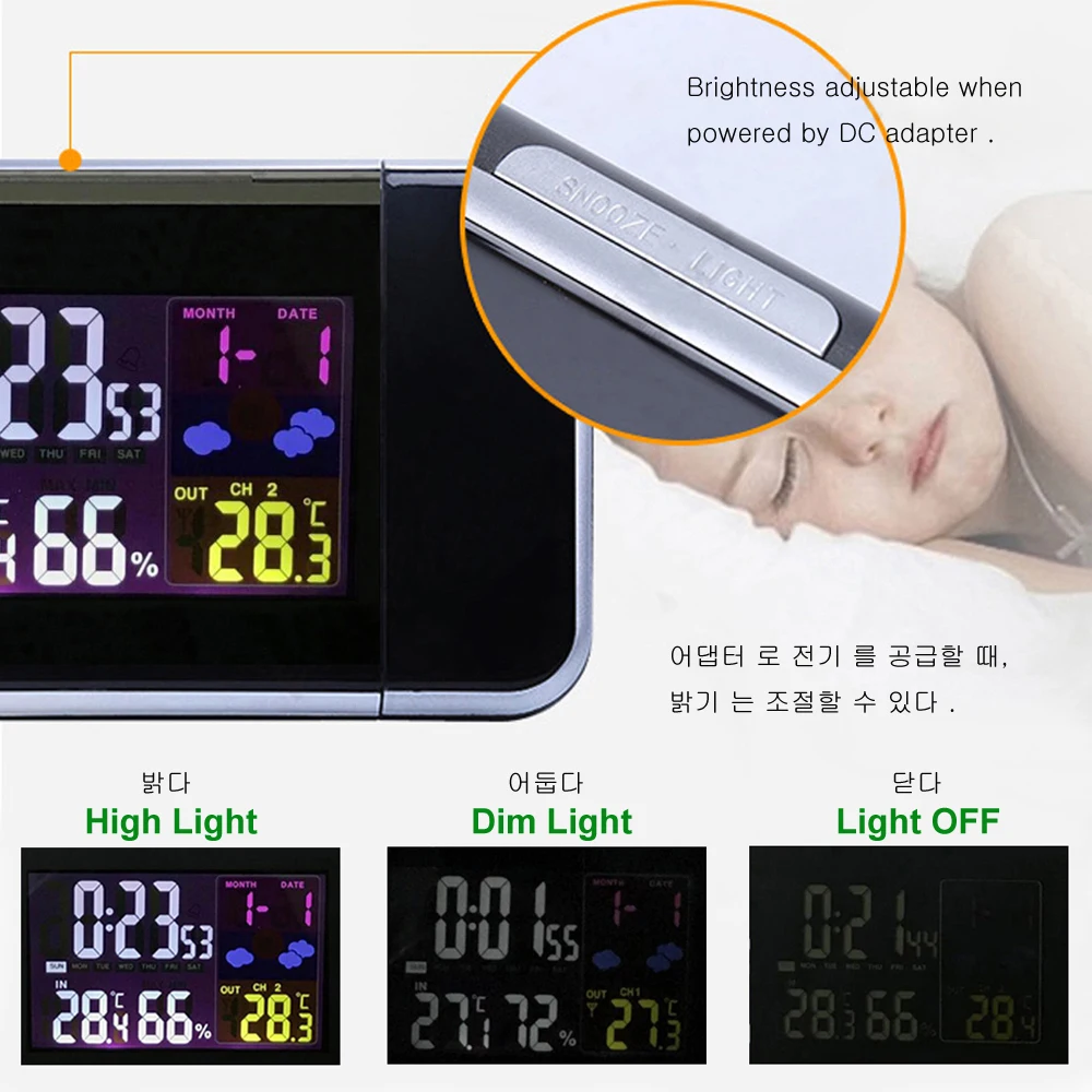 Koop Digitale Temperatuur Thermometer Draadloze Weerstation Vochtigheid Meter Hygrometer Tafel Bureau Projectie Wekker Projector