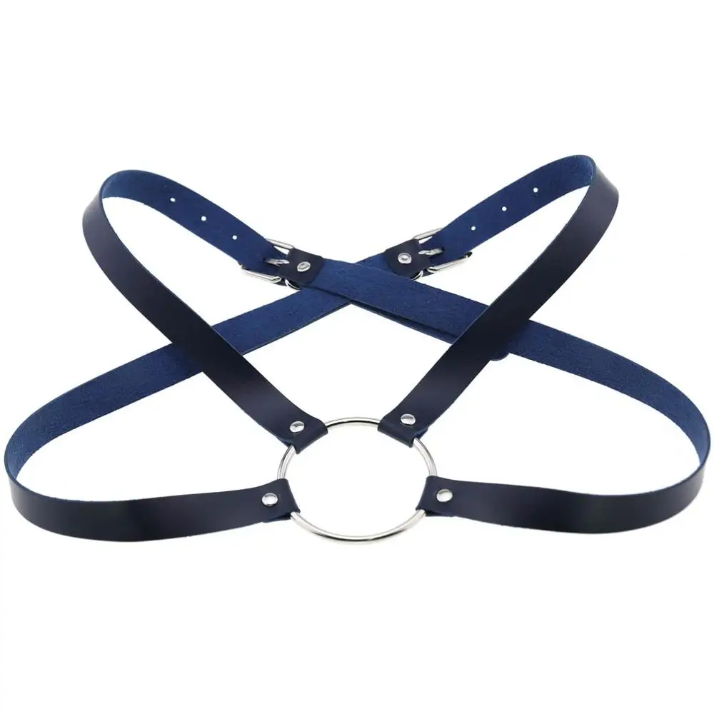 dark blue Женский и мужской ремень из искусственной кожи для груди, мышц, плеч, тела, связывание, панк, готический металл, большой круглый пояс вокруг талии - Цвет: dark blue