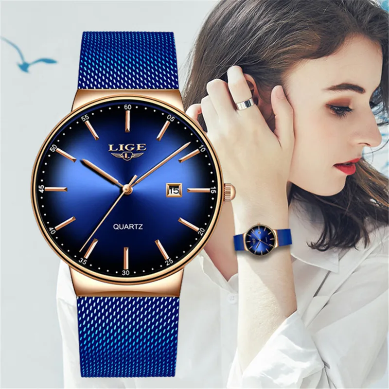 

LIGE Women Watches Top Luxury Brand 2019 New Fashion Ladies Dress Mesh Stainless Steel Watch Waterproof Quartz Clock Reloj Mujer